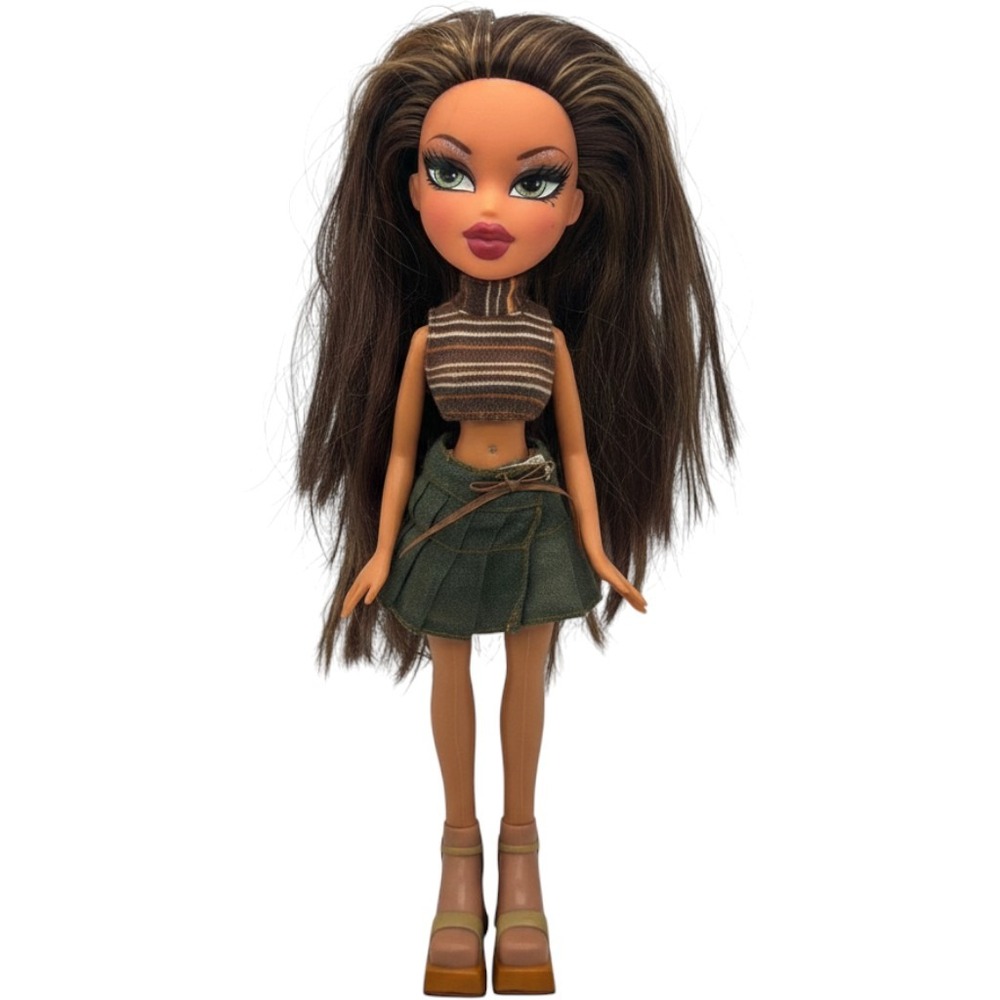 MGA Bratz XPress It Yasmin Doll 10in Brown Y2K Striped Top Green Skirt Platforms